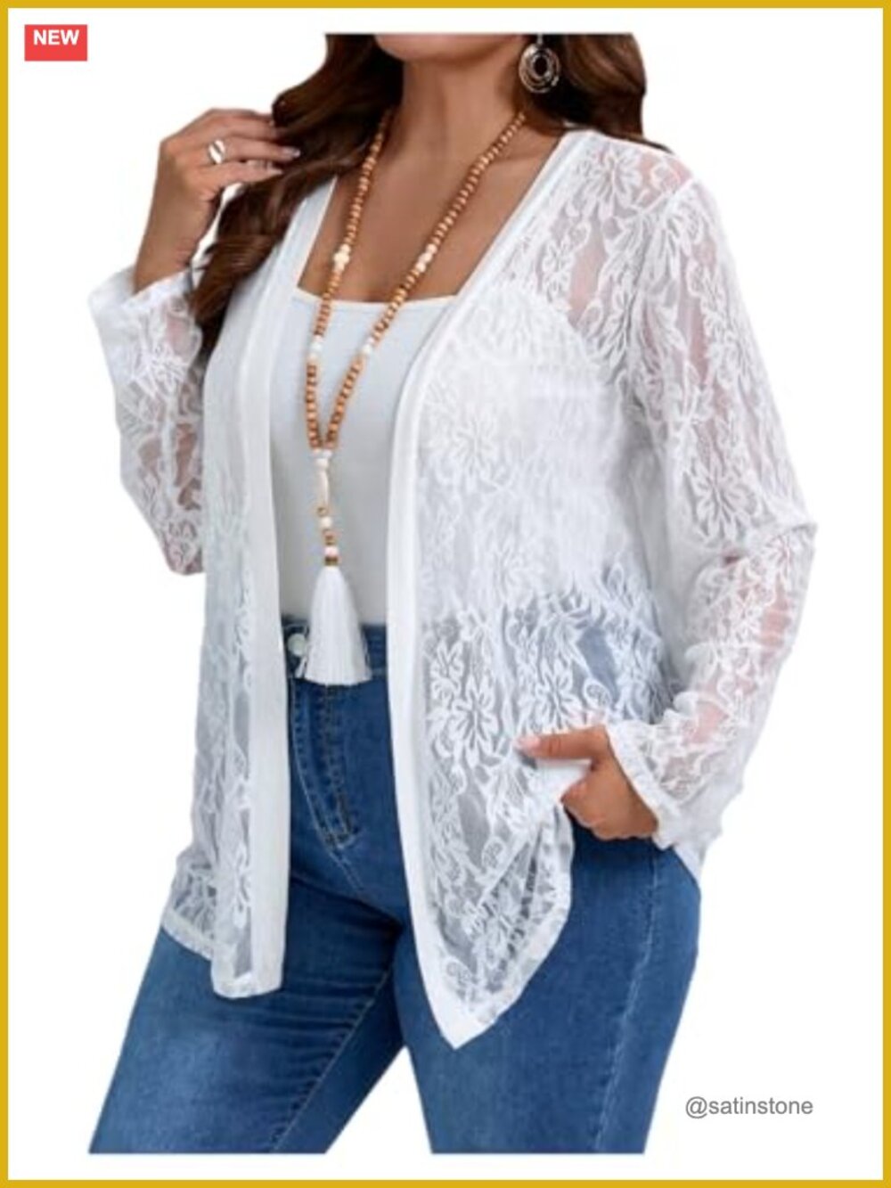 Plus Size Floral Lace Jacket Sheer Mesh Open Front Long Sleeve Lightweight